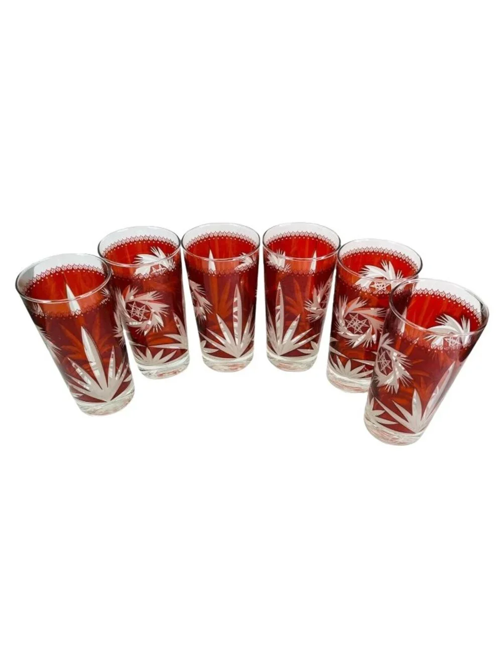 Vintage Dominion Glass Ruby Red Flash Atomic Pinwheel 70s MCM Retro Tumbler Set